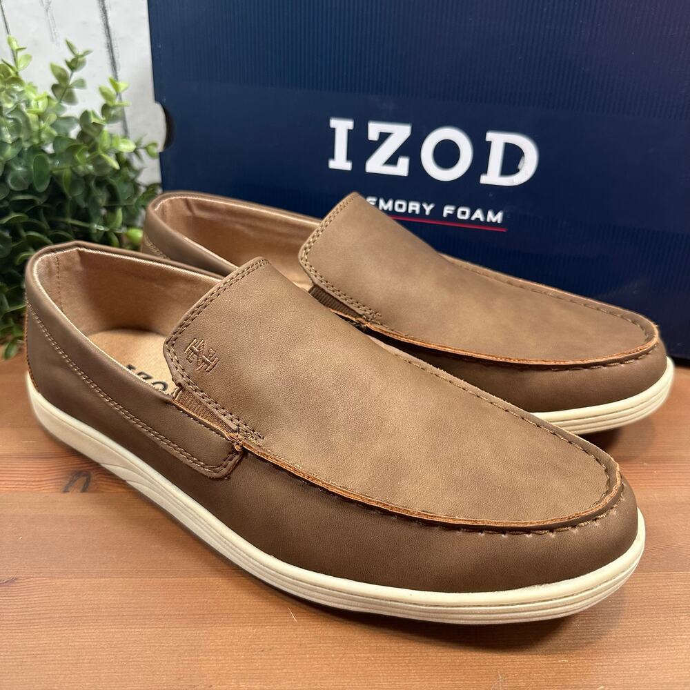 Izod Men's Seapoint Tan Memory Foam Loafers Size 11